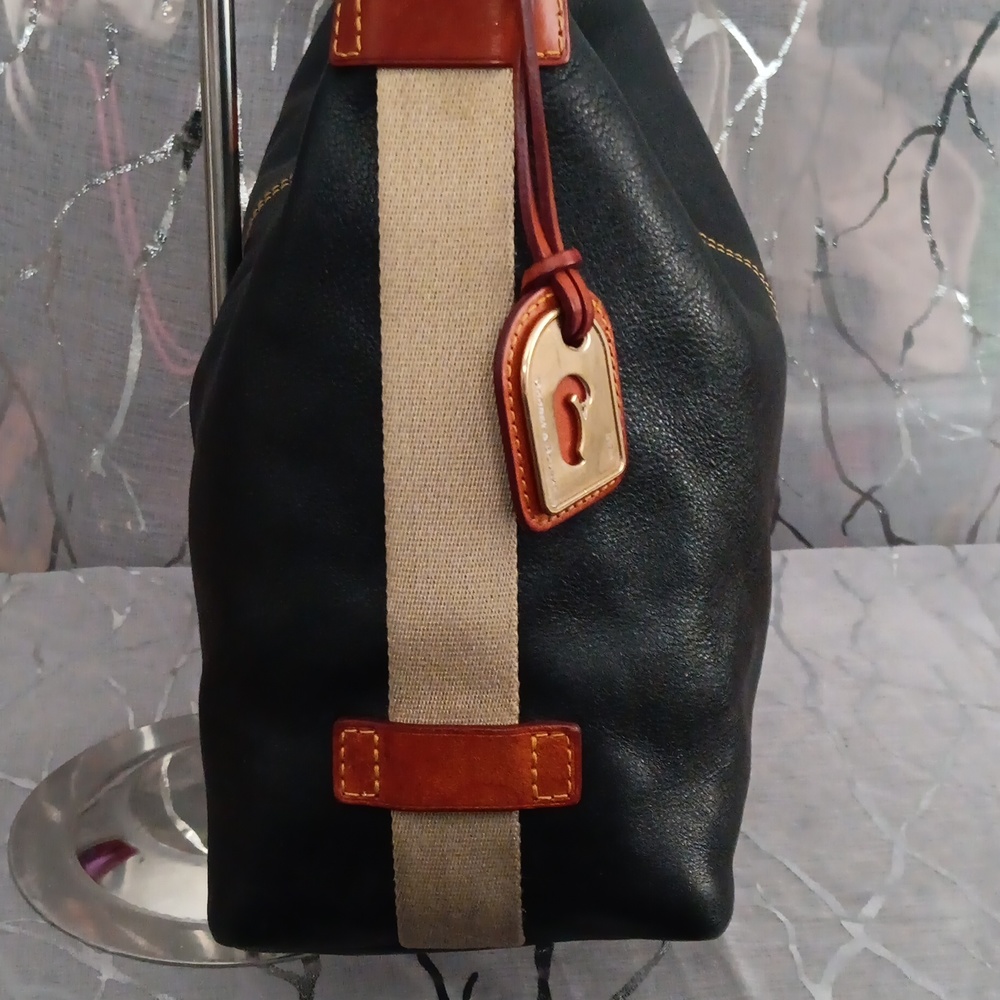 Dooney & Bourke Black Leather Hobo with Brown Trim - Picture 8 of 16